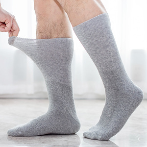 老人松口袜子男士长筒纯棉老年袜大码男袜加绒加厚毛圈袜冬季保暖