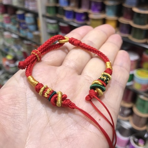 手工编双联结红绳手链女八股四面佛半成品可穿珠平安扣穿黄金饰品