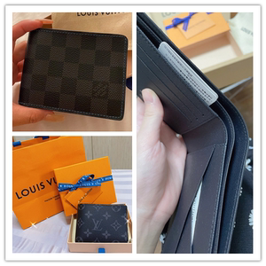 代购lv/路易威登 男士短款钱包经典黑色老花棋盘格对折钱夹卡包
