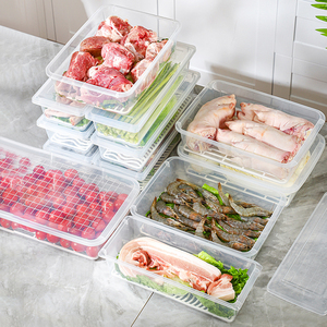 日本冰箱冷冻鱼肉沥水保鲜盒厨房分类收纳盒塑料长方形带盖冷藏盒