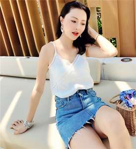 jk fashion new 2019年夏季新款女装 白色舒适棉麻宽松吊带背心