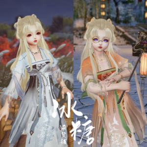 剑网3剑三同人琼枝金鹊盒子月出聆风红妆鹊金黑白发红白绿鹊衣服