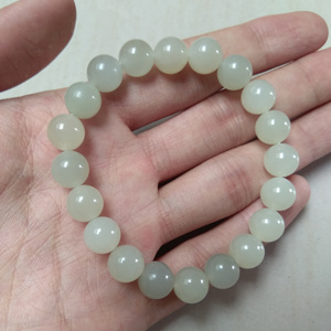 天然和田玉青白玉手链 女士小珠圆珠手串 青海料包邮