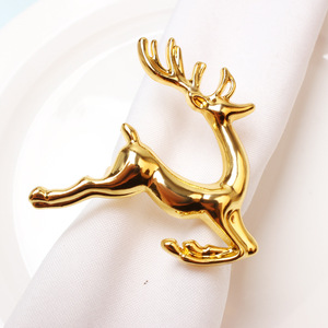 6Pcs Gold Elk Chic Napkin Rings金色圣诞麋鹿餐巾圈扣环