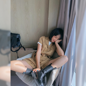 宁小雪新款高腰工装连体裤女夏薄小个子宽松短袖连衣裤港风ins潮