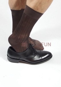 高弹力男士竖条纹TNT正装皮鞋丝袜日式中筒高品质加底男性感丝袜