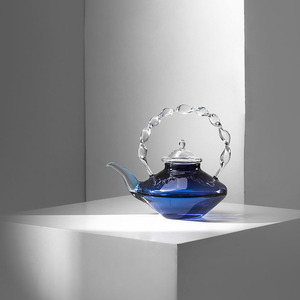 wao高端轻奢克莱因蓝色茶壶 扭纹水吊泡茶壶英式耐高温玻璃煮茶壶