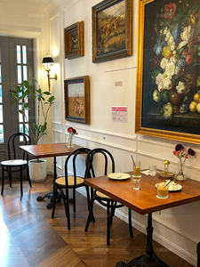 法式复古实木餐桌美式铁艺方形桌子西餐厅甜品店简约咖啡桌椅组合