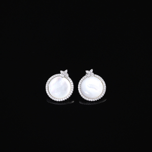 白贝母耳钉925纯银镶晶钻耳环可拆卸轻奢情人节送礼物