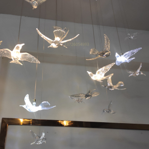 舞台布置发光飞鸟挂饰定制婚庆灯光道具海鸥吊灯亚克力灯饰婚礼堂