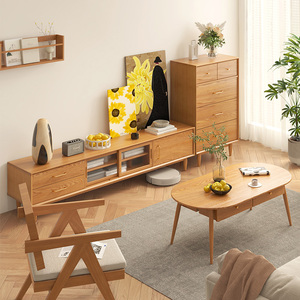 樱桃木实木电视柜北欧原木家具组合日式简约小户型客厅落地储物柜