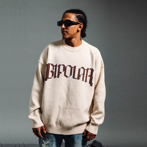 bipolar像素世界毛衣国潮街头嘻哈马赛克宽松圆领套头秋冬毛衫男