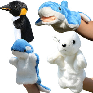 毛绒水中动物海狮蓝色鲨鱼海豚手偶儿童玩具玩偶手套幼儿早教道具