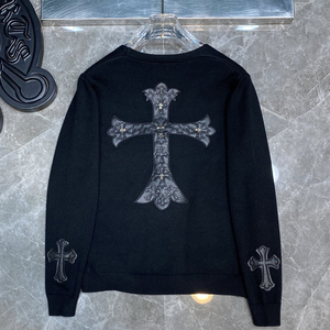 仓石一树联名秋冬新款潮牌克罗心开衫羊毛衫刺绣男针织毛衣外套