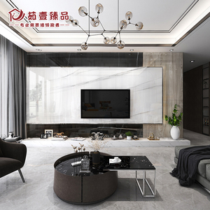 现代简约悬空电视背景墙瓷砖微晶石客厅轻奢大理石影视墙岩板造