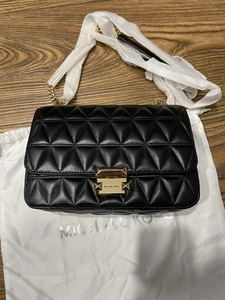 现货 mk小羊皮黑色菱格sloan链条包大号