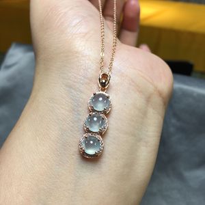 缅甸玉石 925银镶嵌冰种a货翡翠蛋面吊坠项链水润冰透 连中三元款