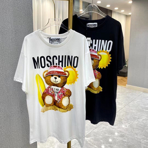 正品moschino/莫斯奇诺t恤印花涂鸦小熊宽松圆领男女休闲短袖上衣