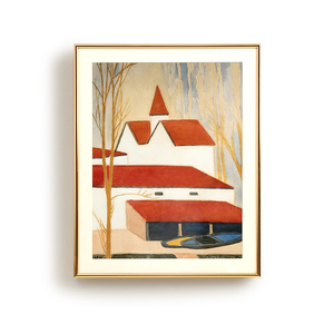 现代简约橙色系屋顶装饰画小众风景挂画玄关走廊过道楼梯尽头壁画