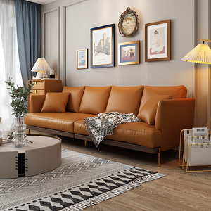 北欧西西里真皮沙发头层牛皮简约现代客厅棕色复古轻奢直排三人位