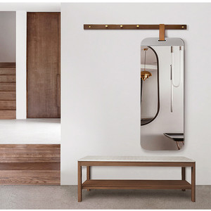 北欧全身镜壁挂穿衣镜衣帽架挂钩一体入户门玄关挂镜换鞋凳试衣镜
