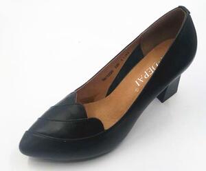 青岛孚德新款正品圆头高跟真皮女单鞋简约修面皮英伦皮鞋b876229