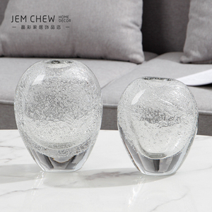 现代白色透明气泡玻璃装饰花瓶售楼大厅家居工艺软装样板摆件插花