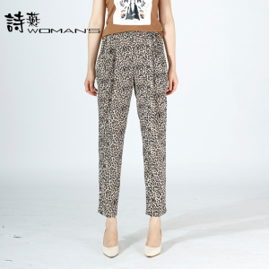 诗燕时装夏季新款时尚豹纹高腰修身直筒运动休闲裤女b1136