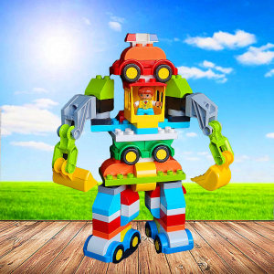 大颗粒积木玩具机器人合体汽车人男孩子小孩拼图拼插儿童生日礼物
