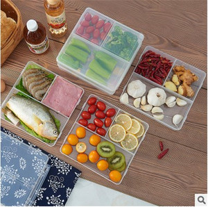 新款塑料厨房收纳盒冰箱保鲜分格盒防串味食品盒饭盒透明固定3格
