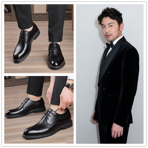 雷佳音同款鞋子商务正装真皮透气布洛克雕花黑色配西装男士皮鞋潮