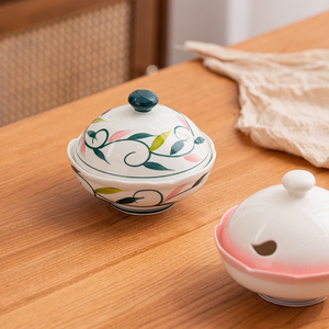 日式盖碗手绘宝宝蒸蛋碗甜品碗复古料理餐具味增汤碗汤蛊带盖商用