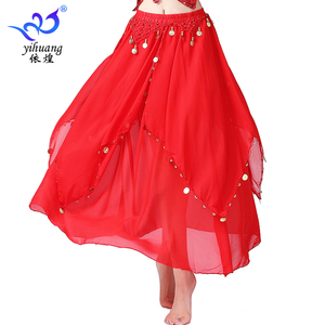 新款肚皮舞裙吊币裙表演服雪纺半身裙印度舞演出大摆裙比赛舞蹈服