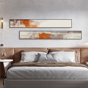 床头卧室横版装饰画现代简约客厅壁画沙发背景墙轻奢细窄长条挂画