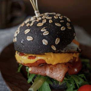 全麦餐包七谷物墨鱼汉堡胚 健身代餐粗粮 西餐茶餐厅用订做