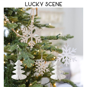 【吉祥道具】木质圣诞树装饰蜂窝松树迷你花球雪花红色绿色白色