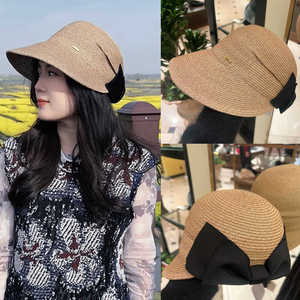 日本新款CA4LA草帽夏季鸭舌帽遮阳防晒后置蝴蝶结太阳帽可折叠女