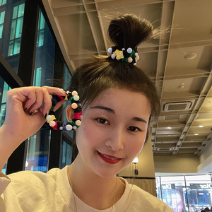 彩虹日系珍珠大肠发圈韩国ins简约发饰扎头发皮筋丸子头俏皮马尾