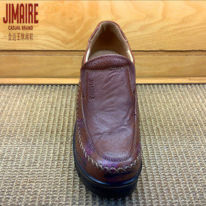 金迈王/jimaire真皮鞋时尚休闲妈妈奶奶头层牛皮女鞋坡跟一脚蹬