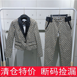 CCDD专柜品2020秋装新款长袖修身格子西服C43C123长裤C43P143套装