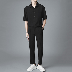 夏季男士高级感面试商务职业衬衫套装搭配西裤正装短袖衬衣垂坠薄