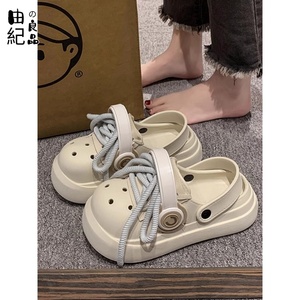日本Maje Franch风耳机鞋洞洞鞋女外穿夏季厚底增高软底大头凉拖