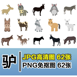 卡通驴高清JPG+PNG免扣图透明底家禽家畜平面插图图片设计素材