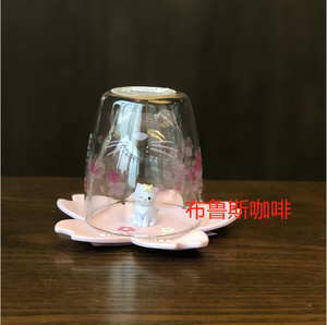 星巴克杯子2019年樱花季猫杯同季8oz萌猫粉樱双层玻璃杯带杯垫