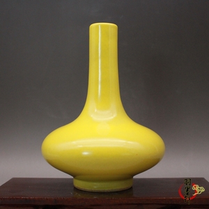清雍正黄釉胆瓶小花瓶 古玩陶瓷古董瓷器手工仿古老货收藏摆件