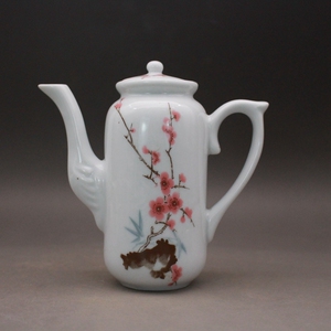 文革毛瓷水点桃花小茶壶把玩收藏品 古玩收藏古董仿古老货陶瓷器