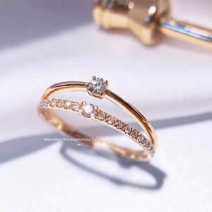 钻石戒指女真钻 18k金双层小钻戒指 简约设计百搭镶钻戒专柜正品