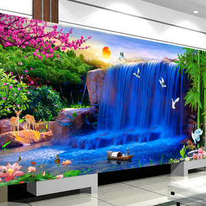 diy钻石画满钻新款客厅风景画财源滚滚砖石秀粘珠十字绣流水生财