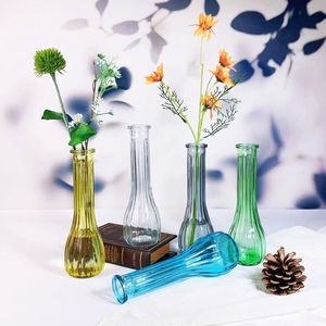 花瓶玻璃透明干花小清新文艺简约小口现代欧式客厅摆设彩色插花瓶