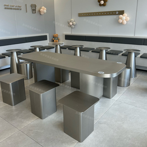 不锈钢奶茶店卡座靠墙沙发咖啡厅吧台桌餐桌工业风桌椅成套可定制